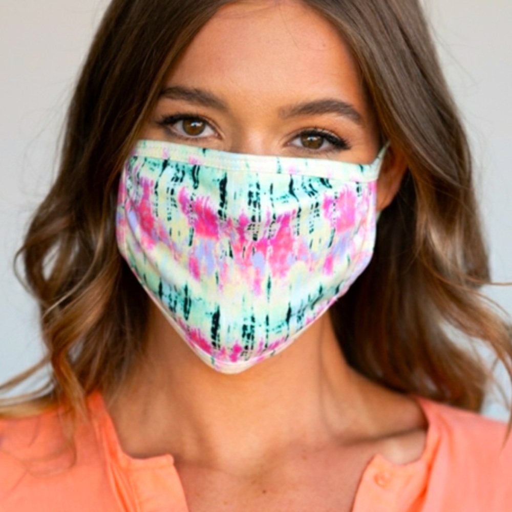 Pastel Rainforest Tie Dye Pattern on a Face Mask💧